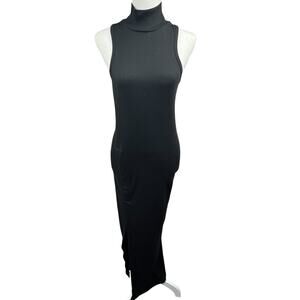Fore Black Ribbed Mock Neck Sleeveless Bodycon Maxi Dress Size L